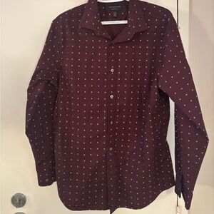 Banana Republic Men's Dark Red Polka Dot Shirt